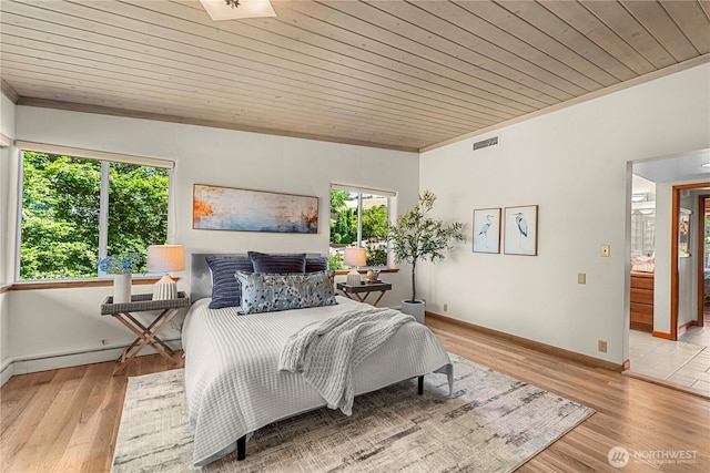 1840 Country Club Dr, East Wenatchee, WA 98802 - bedroom with wood ceiling, wood finished floors, ornamental molding, and a baseboard heating unit