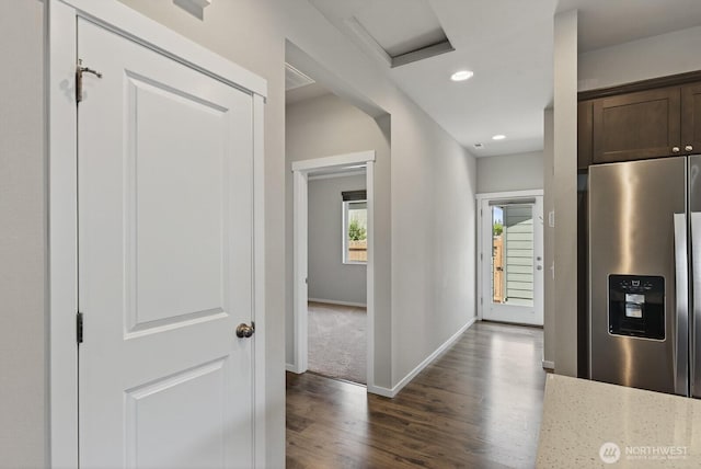 6729 283rd Pl NW, Stanwood, WA 98292 - hall with dark wood-type flooring, recessed lighting, and attic access