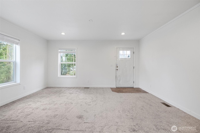 1264 Russell Dr, Coupeville, WA 98239 - foyer with carpet, recessed lighting, and crown molding