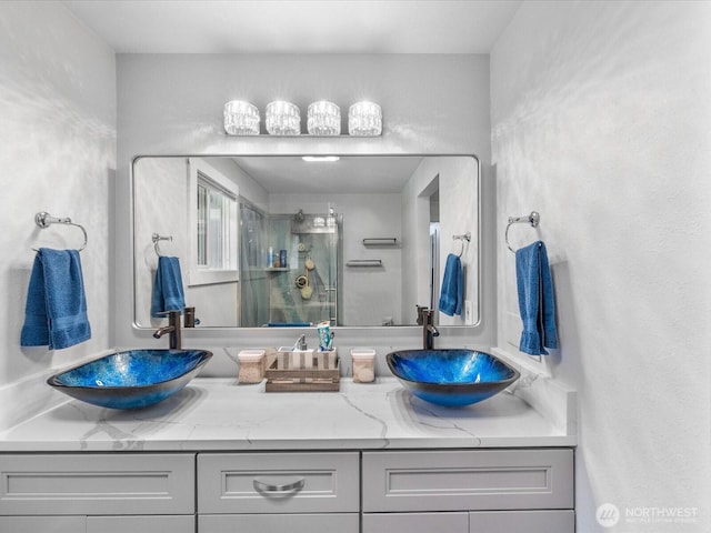 25107 Old Owen Rd, Monroe, WA 98272 - bathroom with double vanity and a shower stall