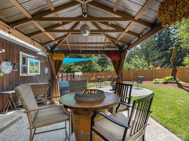 25107 Old Owen Rd, Monroe, WA 98272 - fenced backyard with a gazebo, a patio, a fire pit, and outdoor dining space