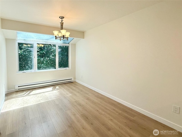 147 S 329th Pl Unit A, Federal Way, WA 98003 - unfurnished dining area featuring baseboard heating, a chandelier, and light wood finished floors
