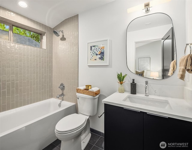 9047 Dibble Ave NW, Seattle, WA 98117 - bathroom with tile patterned floors, vanity, and bathing tub / shower combination