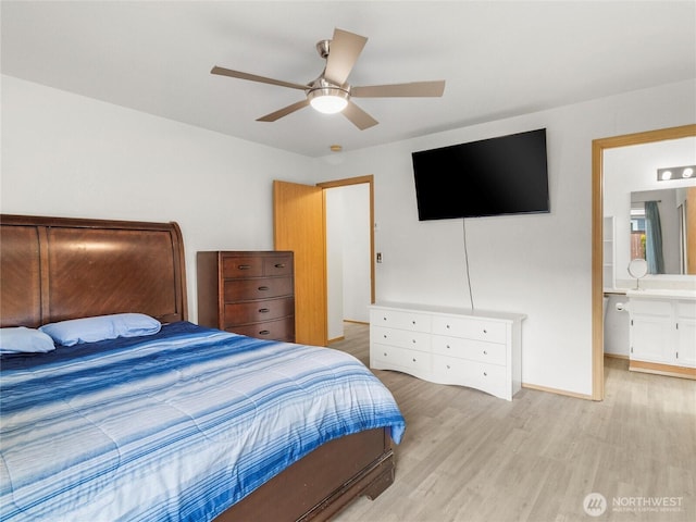 5415 Komachin Loop SE, Lacey, WA 98513 - bedroom featuring light wood-style flooring, ceiling fan, and ensuite bath