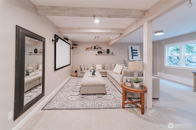 1325 SW 120th St, Burien, WA 98146 - living area featuring beamed ceiling and carpet floors