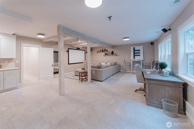 1325 SW 120th St, Burien, WA 98146 - living room with healthy amount of natural light, light carpet, and beam ceiling