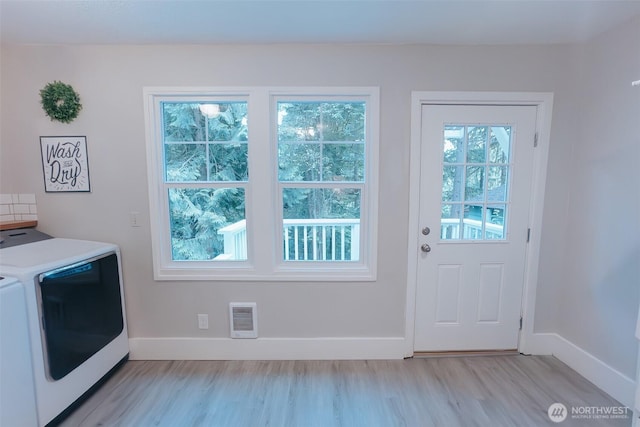 1325 SW 120th St, Burien, WA 98146 - washroom with washer and clothes dryer, light wood finished floors, and heating unit