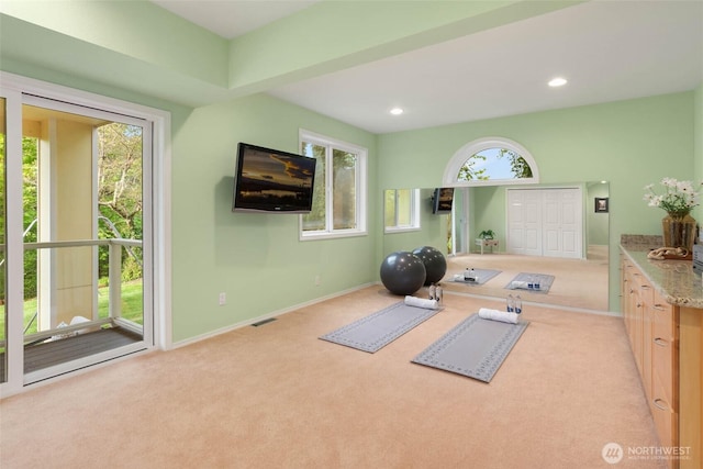5310 143rd Ave SE, Bellevue, WA 98006 - workout room featuring light carpet and recessed lighting