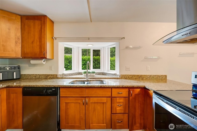 13020 W Loop View Dr, Granite Falls, WA 98252 - kitchen featuring appliances with stainless steel finishes, exhaust hood, and brown cabinets