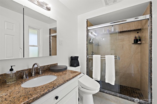 11171 SE 59th St, Bellevue, WA 98006 - full bath featuring vanity, a stall shower, and tile patterned flooring