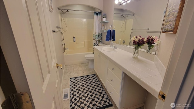 1225 98th Ln SE, Olympia, WA 98501 - full bathroom with shower / bath combination with curtain, vanity, and tile patterned floors