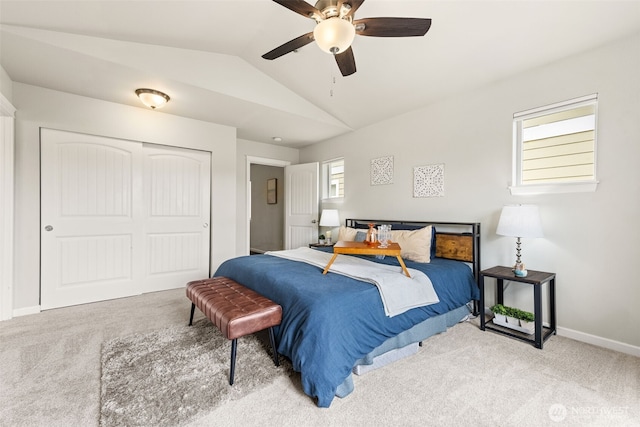 5611 Balustrade Blvd SE, Lacey, WA 98513 - carpeted bedroom with vaulted ceiling, a closet, and ceiling fan
