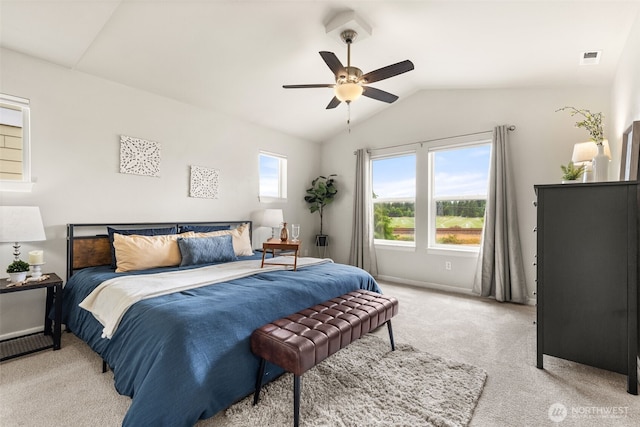 5611 Balustrade Blvd SE, Lacey, WA 98513 - bedroom with lofted ceiling, light carpet, and ceiling fan