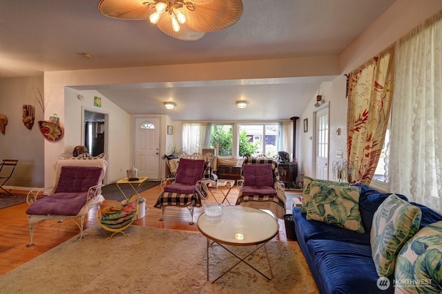 218 SW 15th St, Long Beach, WA 98631 - living area featuring wood finished floors and a ceiling fan