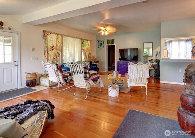 218 SW 15th St, Long Beach, WA 98631 - living room featuring healthy amount of natural light, wood-type flooring, and ceiling fan