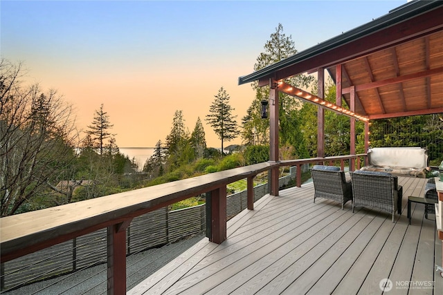 229 Chuckanut Point Rd, Bellingham, WA 98229 - deck at dusk featuring outdoor lounge area