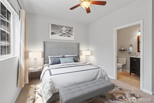 8629 240th St SW Unit B4, Edmonds, WA 98026 - bedroom featuring carpet, ensuite bathroom, and a ceiling fan