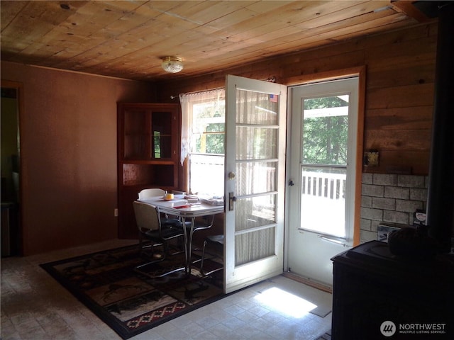 270 W Fork Rd, Conconully, WA 98819 - doorway to outside with wooden ceiling and a wood stove