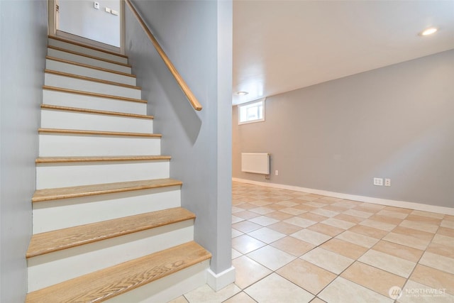 5253 35th Ave SW, Seattle, WA 98126 - staircase with tile patterned flooring, recessed lighting, and radiator