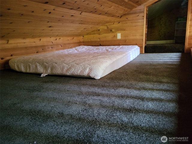 44664 Similk Trl, Concrete, WA 98237 - bedroom with vaulted ceiling, wooden walls, carpet floors, and wood ceiling