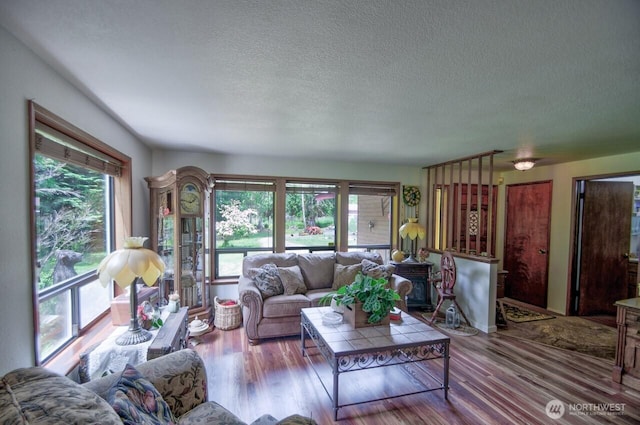 13273 W Cloquallum Rd, Elma, WA 98541 - living area featuring a textured ceiling and wood finished floors