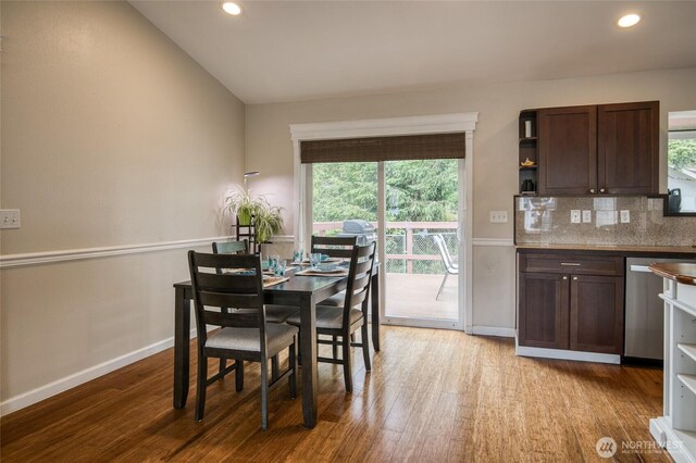 755 Island Cir SE, Ocean Shores, WA 98569 - dining room with wood finished floors, recessed lighting, and lofted ceiling