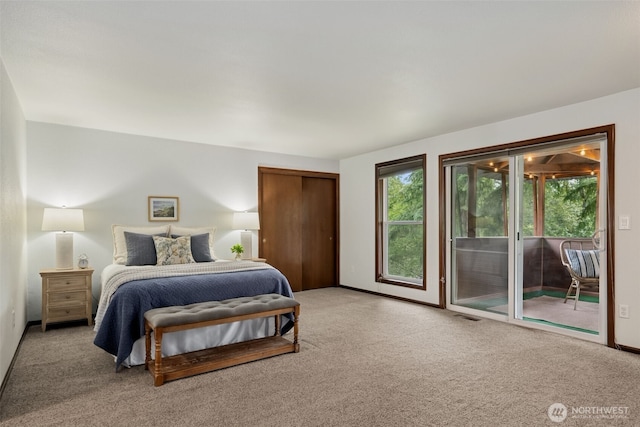 8037 Incline Dr SE, Olympia, WA 98513 - bedroom featuring access to outside, multiple windows, and light colored carpet
