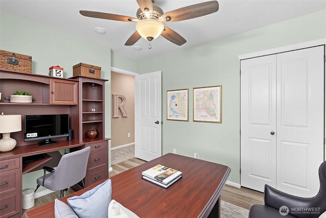18328 73rd Avenue Ct E, Puyallup, WA 98375 - office area featuring ceiling fan and light wood-style flooring