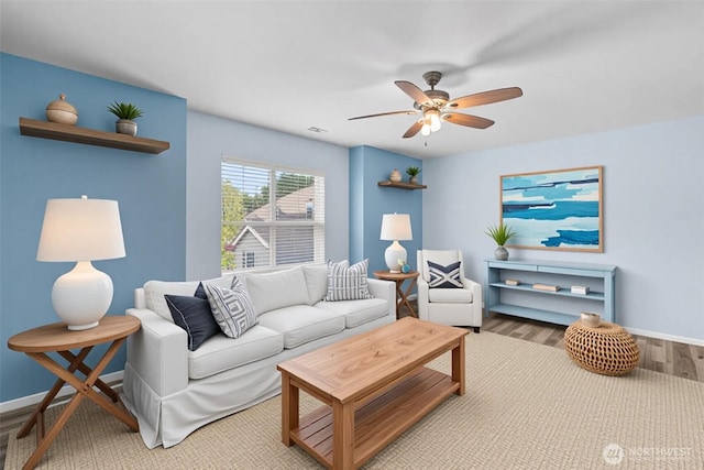18328 73rd Avenue Ct E, Puyallup, WA 98375 - living room featuring a ceiling fan and wood finished floors