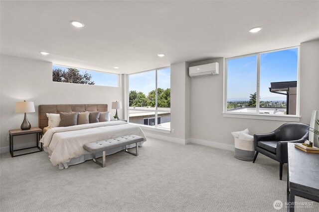 1313 14th Ave S Unit B, Seattle, WA 98144 - bedroom featuring a wall unit AC, carpet flooring, and recessed lighting