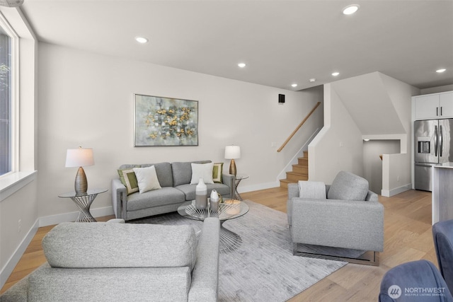 1313 14th Ave S Unit B, Seattle, WA 98144 - living room with stairs, recessed lighting, light wood-style flooring, and healthy amount of natural light