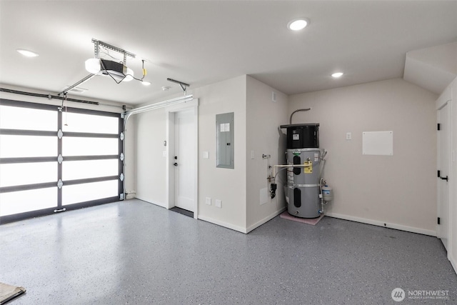 1313 14th Ave S Unit B, Seattle, WA 98144 - garage featuring electric panel, water heater, recessed lighting, and a garage door opener