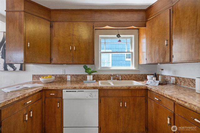 4335 Fawcett Ave, Tacoma, WA 98418 - kitchen with dishwasher, brown cabinets, and light countertops