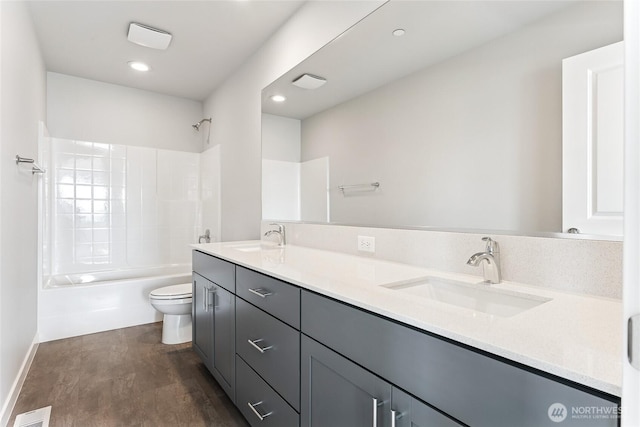 13936 178th St E Unit 85, Puyallup, WA 98374 - bathroom with bathtub / shower combination, double vanity, and recessed lighting