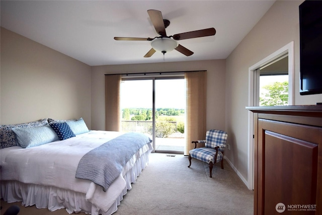 771 Brigadoon Blvd, Sequim, WA 98382 - bedroom featuring access to outside, light carpet, and a ceiling fan