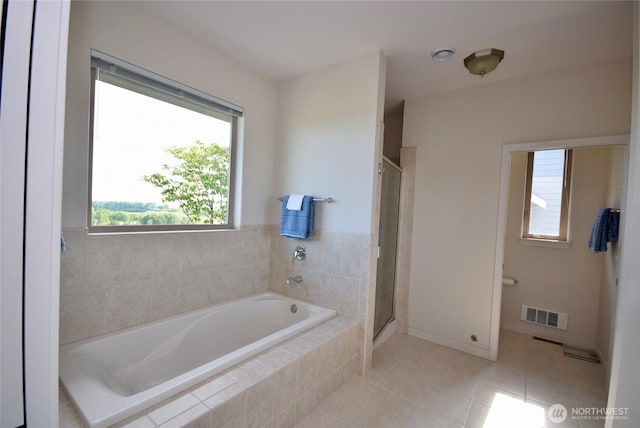 771 Brigadoon Blvd, Sequim, WA 98382 - bathroom with a garden tub, tile patterned flooring, and a stall shower