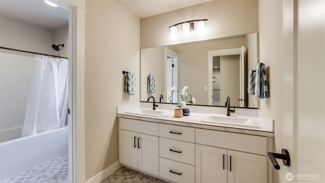 23000 SE Sycamore St, Black Diamond, WA 98010 - bathroom featuring double vanity and shower / bath combo
