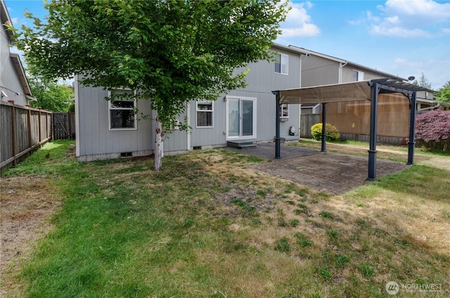 4101 Alabaster St SE, Lacey, WA 98503 - back of house with a fenced backyard, a pergola, a patio area, and crawl space