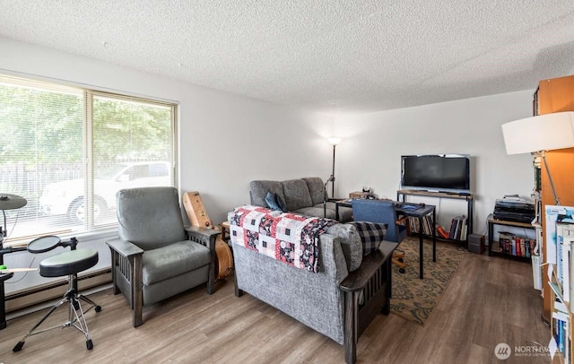 1202 Nelson St, Sedro Woolley, WA 98284 - living area with wood finished floors, a textured ceiling, and baseboard heating
