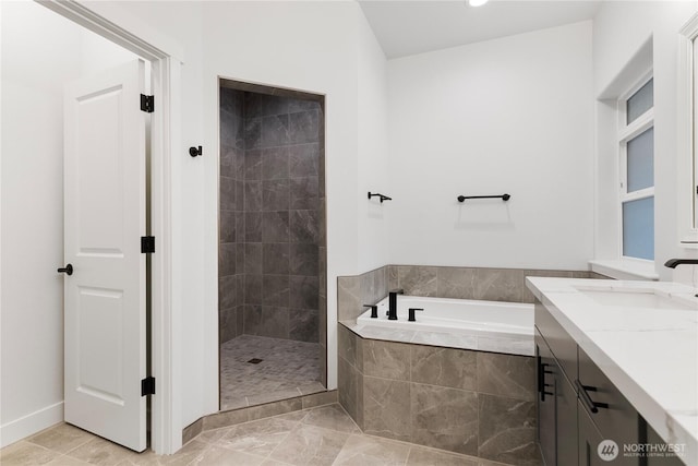 14317 Mima Rd SW, Olympia, WA 98512 - bathroom with a garden tub, vanity, and a tile shower
