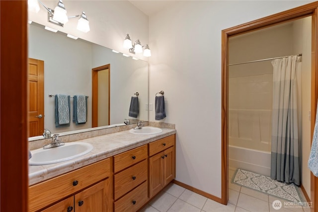 16314 2nd Dr SE, Bothell, WA 98012 - bathroom with tile patterned flooring, double vanity, and shower / tub combo