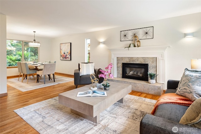 822 206th Ave NE, Sammamish, WA 98074 - living room featuring light wood-type flooring and a high end fireplace