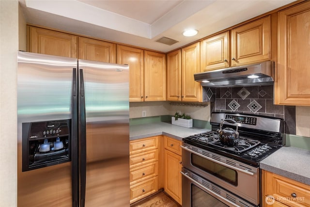 822 206th Ave NE, Sammamish, WA 98074 - kitchen featuring stainless steel appliances, under cabinet range hood, and tasteful backsplash