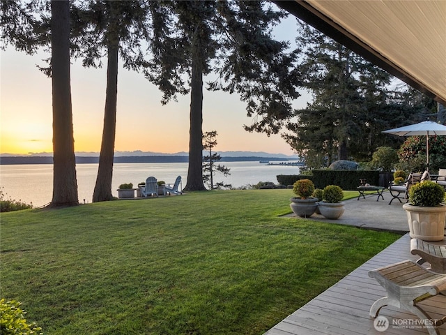 19263 Edgecliff Dr SW, Normandy Park, WA 98166 - view of grassy yard with a water view and a patio