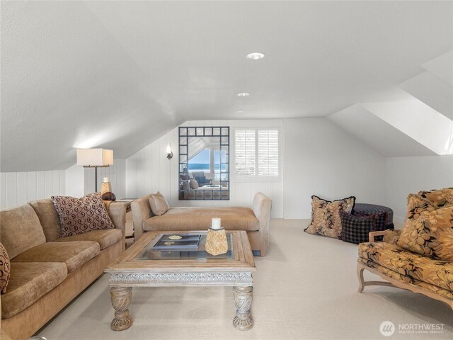 19263 Edgecliff Dr SW, Normandy Park, WA 98166 - carpeted living area featuring lofted ceiling