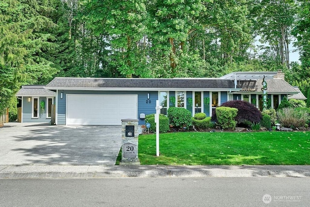 20 Cascade Ky, Bellevue, WA 98006 - view of front of home featuring an attached garage, asphalt driveway, a front yard, and a shingled roof