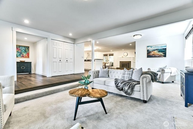 20 Cascade Ky, Bellevue, WA 98006 - living area featuring recessed lighting, a fireplace, and wood finished floors