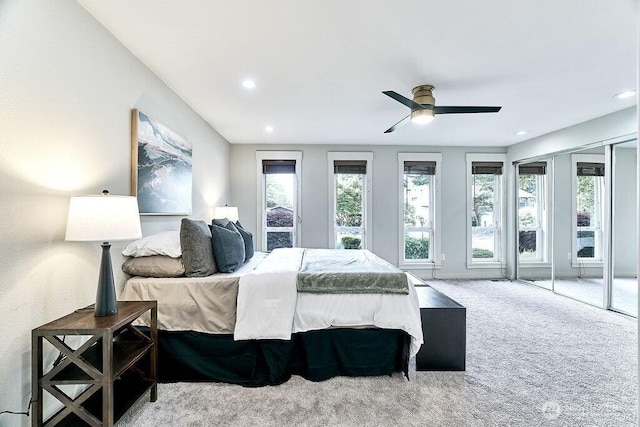 20 Cascade Ky, Bellevue, WA 98006 - carpeted bedroom featuring multiple windows, recessed lighting, and a ceiling fan