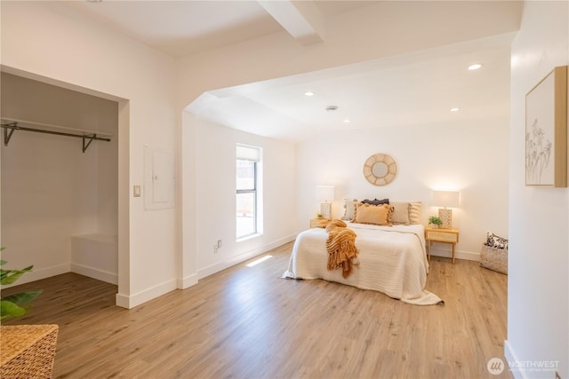 5502 Chuckanut Dr, Bow, WA 98232 - bedroom with light wood finished floors, electric panel, and recessed lighting