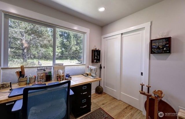 999 41st Ln, Seaview, WA 98644 - office area with light wood-type flooring and recessed lighting
